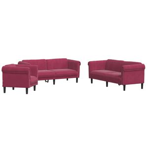 vidaXL Juego de sof&aacute;s 3 piezas terciopelo rojo tinto