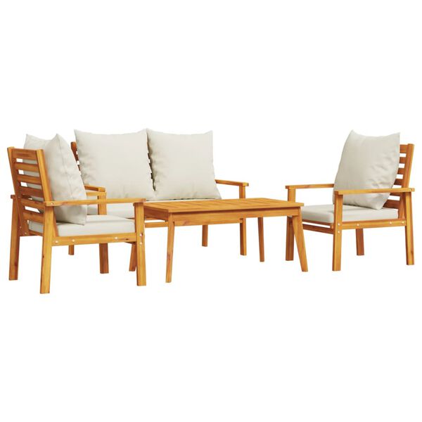 vidaXL Set de muebles de jardín 4 pzs y cojines madera maciza acacia