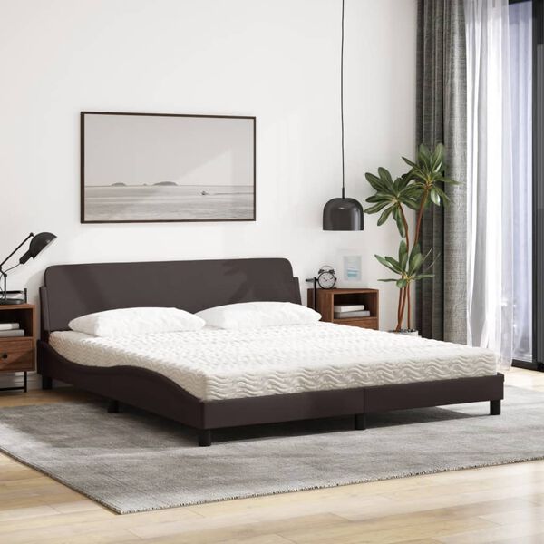 vidaXL Cama con colchón Dover de tela marrón oscuro 180x200 cm