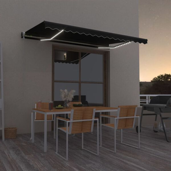 vidaXL Toldo autom&aacute;tico LED sensor de viento gris antracita 450x350 cm