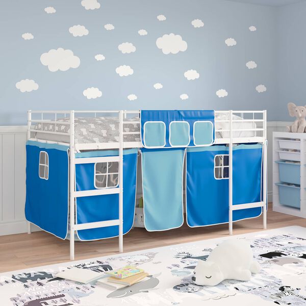 vidaXL Estructura de Cama Alta para Ni&ntilde;os con Cortinas y azul