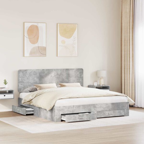 vidaXL Estructura de cama con cabecera Gris Concreto 180 x 200 cm