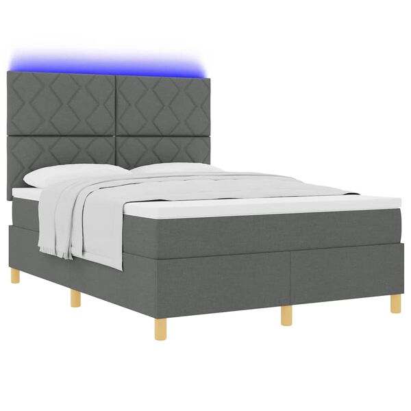 vidaXL Cama Box Spring LED con colch&oacute;n Gris oscuro 140 x 200 cm tela