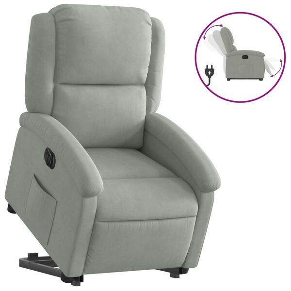 vidaXL Sill&oacute;n el&eacute;ctrico reclinable elevable de terciopelo gris claro