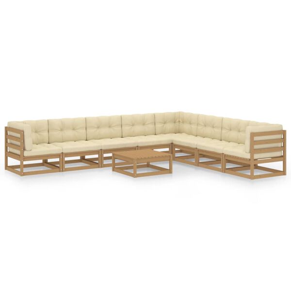 vidaXL Set de muebles de jard&iacute;n 9 pzs cojines madera pino marr&oacute;n miel