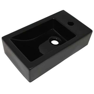 vidaXL Lavabo con agujero grifo rectangular cerámica 46x25,5x12 negro