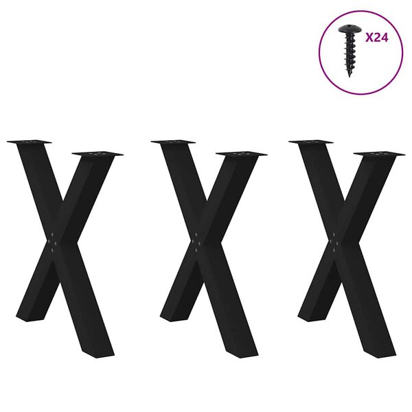 vidaXL Patas para mesa de comedor en forma de X (3 unidades), color negro, 70 x (72-73) cm, acero