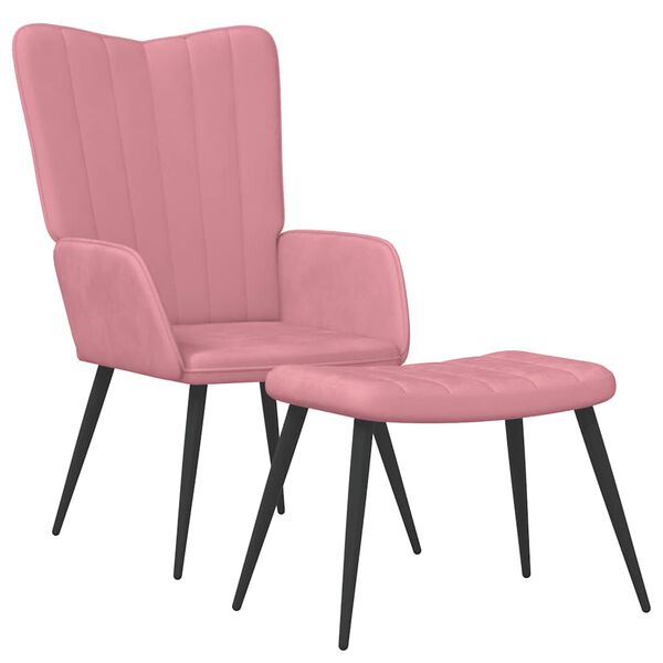 vidaXL Sillón de relax con taburete terciopelo rosa