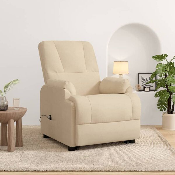 vidaXL Sill&oacute;n reclinable elevador de piel de ante blanco crema