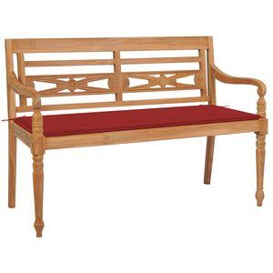 vidaXL Banco Batavia madera maciza de teca con coj&iacute;n rojo 120 cm