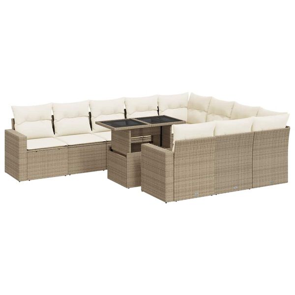 vidaXL Set de sof&aacute;s de jard&iacute;n 11pzas con cojines rat&aacute;n sint&eacute;tico beige
