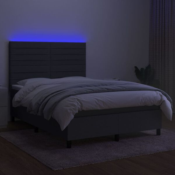 vidaXL Cama box spring colch&oacute;n y luces LED tela gris oscuro 140x190 cm