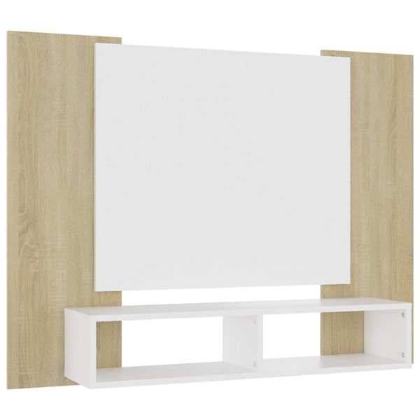 vidaXL Mueble TV de pared contrachapado blanco y roble 120x23,5x90 cm