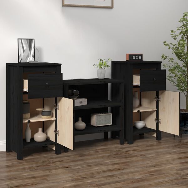 vidaXL Aparadores 2 uds madera maciza de pino negro 40x35x80 cm
