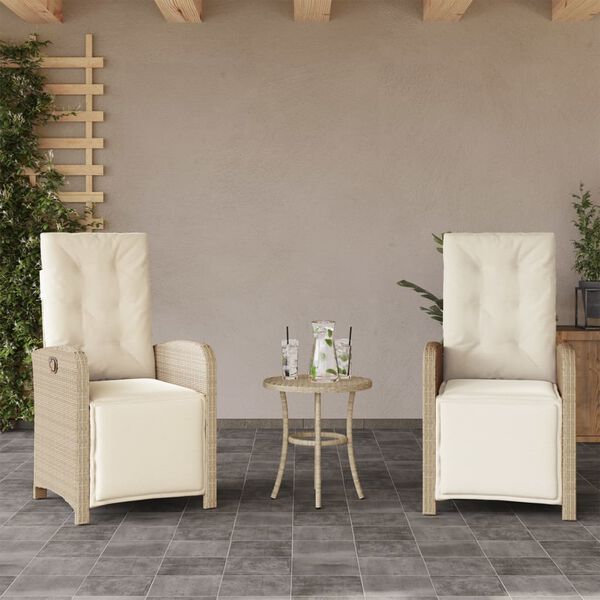 vidaXL Sillones reclinables jard&iacute;n con reposapi&eacute;s 2 uds rat&aacute;n PE beige