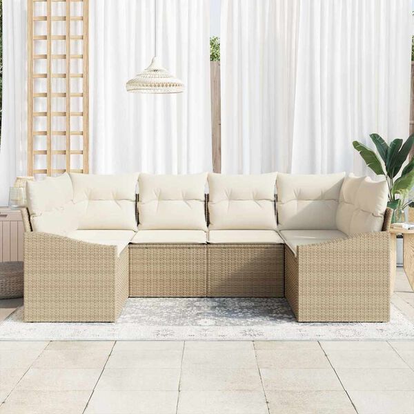 vidaXL Conjunto de sof&aacute;s de jard&iacute;n 6 pcs Beige y Crema rat&aacute;n sint&eacute;tico