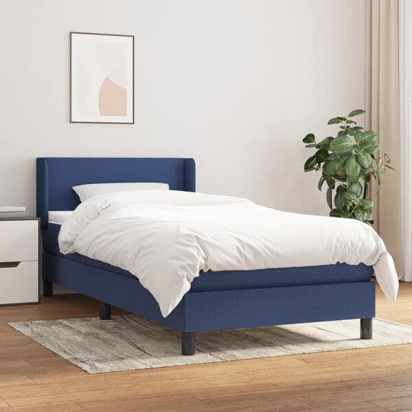 vidaXL Cama box spring con colch&oacute;n tela azul 100x200 cm