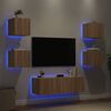 vidaXL Muebles de TV de pared con luces LED 5 piezas roble Sonoma