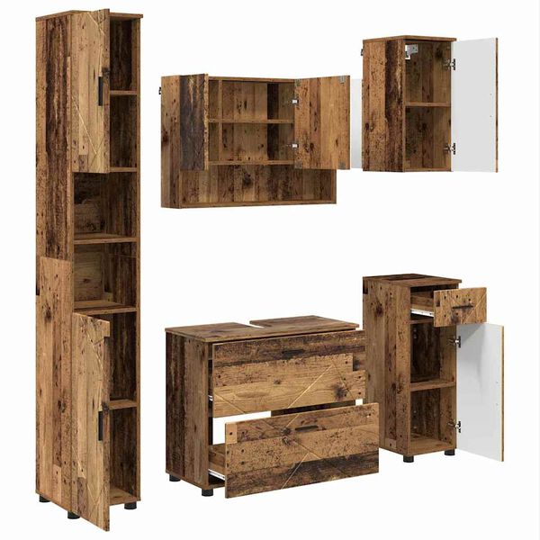 vidaXL Juego de muebles de ba&ntilde;o con caj&oacute;n 5 pcs Madera Vieja