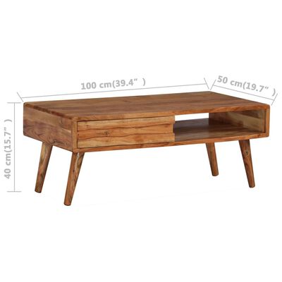 vidaXL Mesa de centro con cajón tallado madera maciza 100x50x40 cm