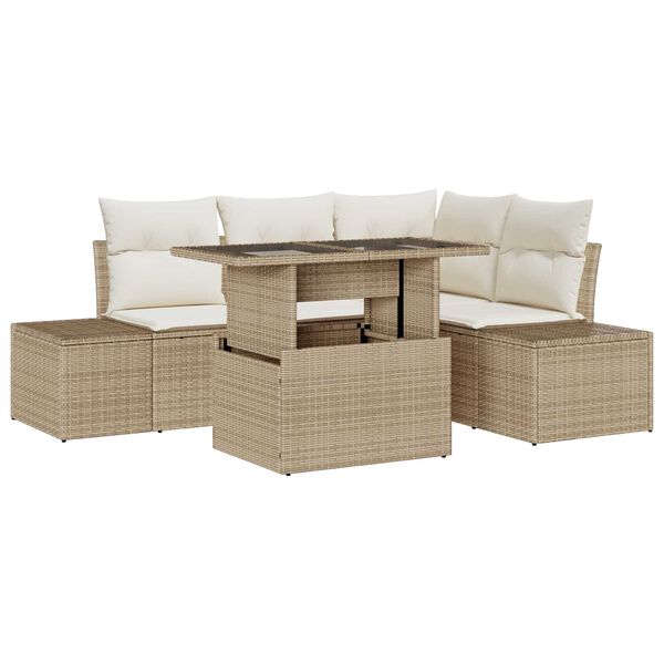 vidaXL Conjunto de sof&aacute; de jard&iacute;n 5 pcs Beige rat&aacute;n sint&eacute;tico