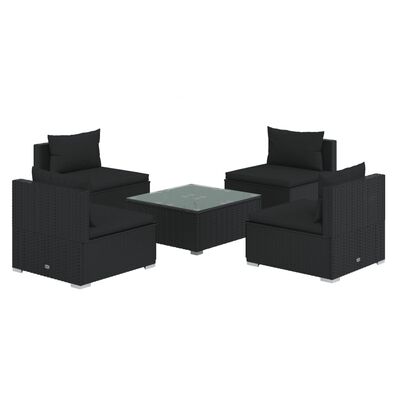 vidaXL Set de sofás de jardín 5 piezas y cojines ratán sintético negro
