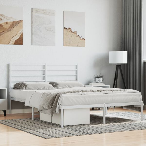 vidaXL Estructura cama sin colchón con cabecero metal blanco 140x190cm