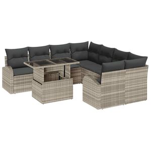 vidaXL Conjunto de sof&aacute; de jard&iacute;n 9 pcs Gris Claro Rattan de Poli&eacute;ster