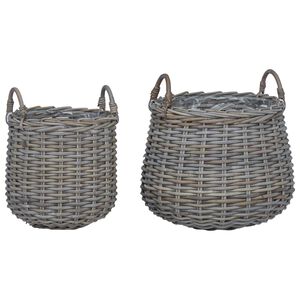 vidaXL Cesta de Maceta con almacenamiento 2 pcs Gris Rat&aacute;n Lacak