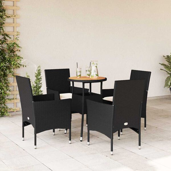 vidaXL Set de comedor jard&iacute;n 5 pzas con cojines rat&aacute;n PE acacia negro
