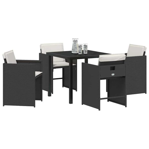 vidaXL Conjunto de Comedor de Jard&iacute;n 5 pcs Negro rat&aacute;n sint&eacute;tico