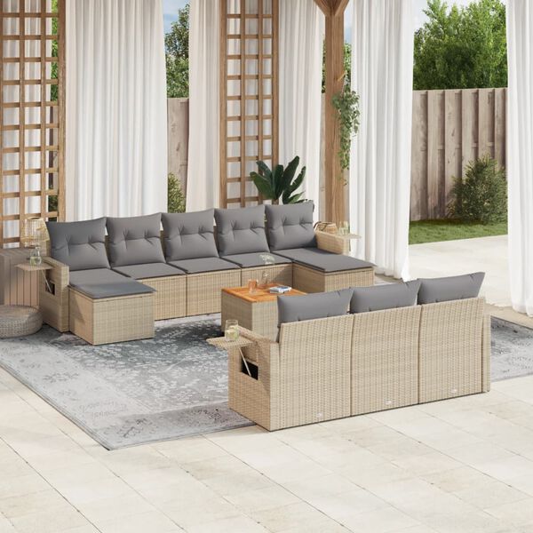 vidaXL Set de sof&aacute;s de jard&iacute;n 11pzas con cojines rat&aacute;n sint&eacute;tico beige