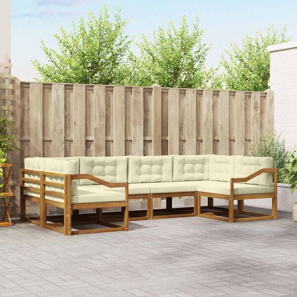 vidaXL Conjunto de sof&aacute;s de exterior con coj&iacute;n 6 pcs Natural y Crema