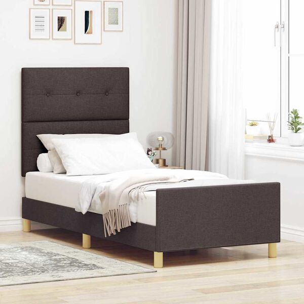 vidaXL Estructura de cama con cabecera Marr&oacute;n oscuro 90 x 190 cm tela