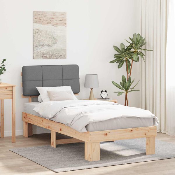 vidaXL Estructura de Cama con Cabecera Tapizada Gris Claro 90 x 190 cm