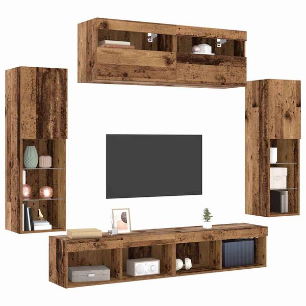 vidaXL Conjunto de mueble de TV Montaje en la pared 6 pcs Madera vieja
