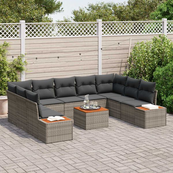 vidaXL Conjunto de sof&aacute;s de jard&iacute;n 5 pcs Gris Rat&aacute;n sint&eacute;tico