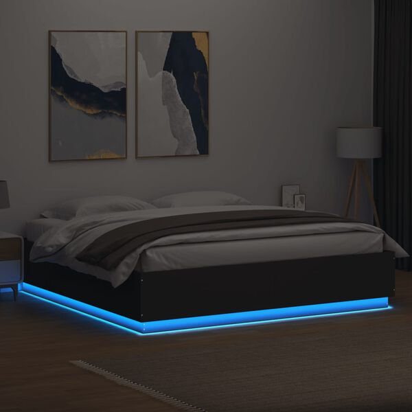 vidaXL Estructura cama LED sin colch&oacute;n cuero sint&eacute;tico negro 180x200cm