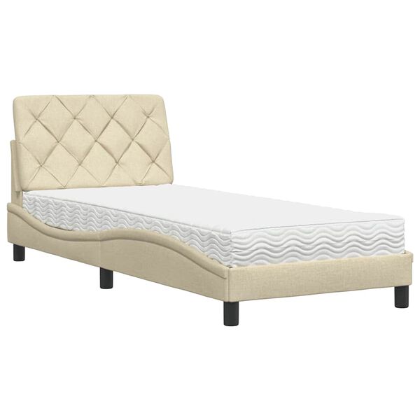 vidaXL Cama con colch&oacute;n tela color crema 90x190 cm