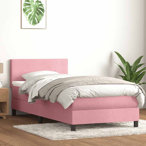 vidaXL Cama box spring con colch&oacute;n terciopelo rosa 100x210 cm