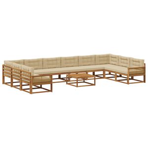 vidaXL Conjunto de sof&aacute;s de exterior con coj&iacute;n 11 pcs Natural y Beige