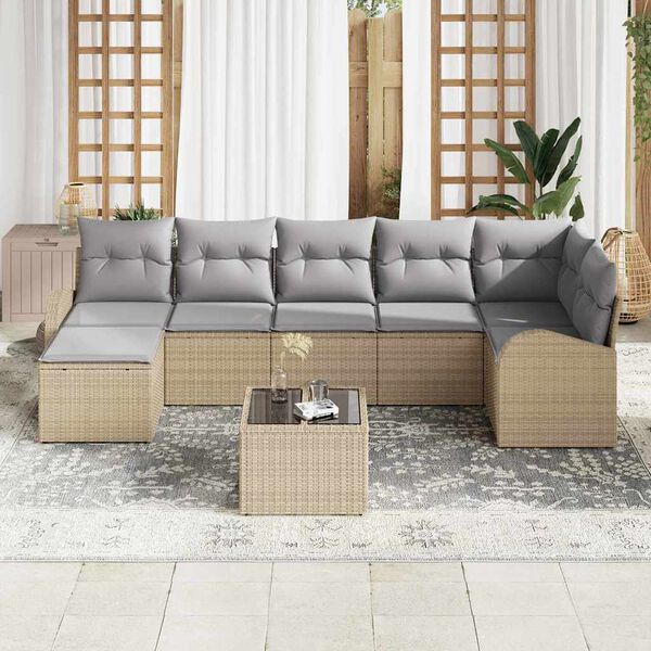 vidaXL Conjunto de sof&aacute; de jard&iacute;n con coj&iacute;n 8 pcs Beige Polirat&aacute;n