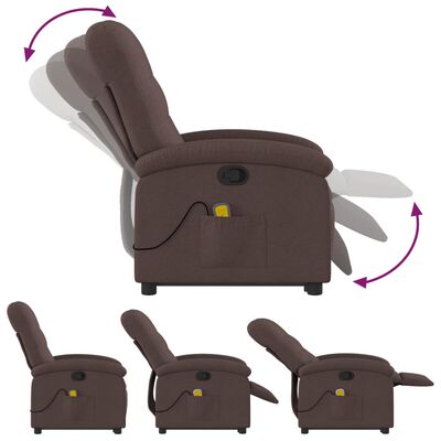 vidaXL Silla de masaje reclinable de pie de tela marrón oscuro