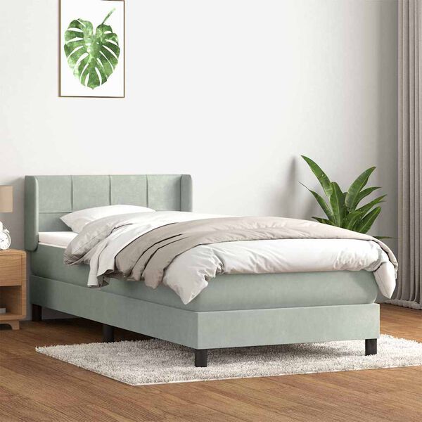 vidaXL Cama box spring con colch&oacute;n terciopelo gris claro 90x210 cm