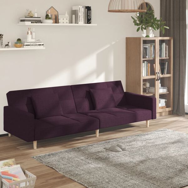 vidaXL Sof&aacute; cama de 2 plazas con dos almohadas tela morado