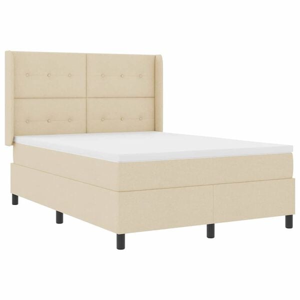 vidaXL Cama Box Spring LED con colch&oacute;n Crema 140 x 190 cm tela