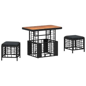 vidaXL Conjunto de Comedor de Jard&iacute;n con coj&iacute;n 3 pcs Negro y Gris