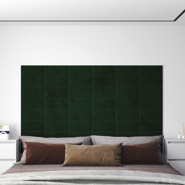 vidaXL Cabecero de Pared 12 pcs Verde oscuro 30 x 15 cm Terciopelo