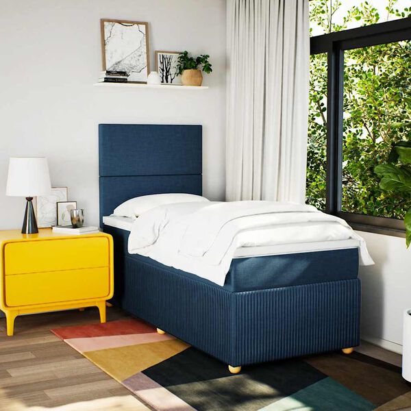 vidaXL Cama box spring con colchón tela azul 100x200 cm