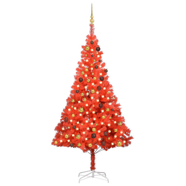 vidaXL &Aacute;rbol de Navidad preiluminado con luces y bolas rojo 210 cm